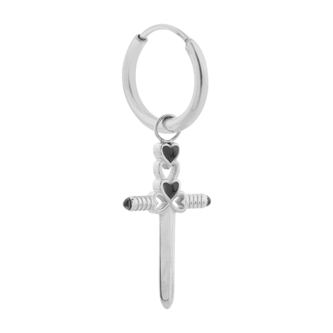 Single cupid's dagger hoop silver
