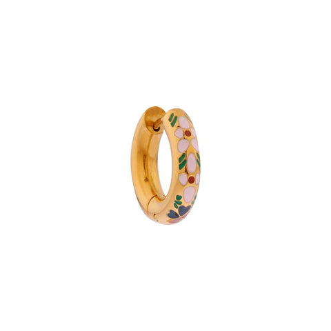 Single Pink flower hoop gold