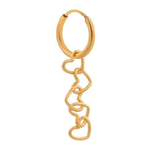 Single connected hearts hoop gold
