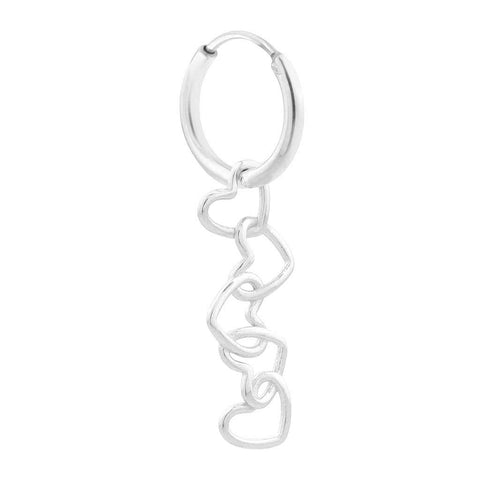 Single connected hearts hoop silver