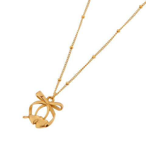 Cherry bow necklace gold