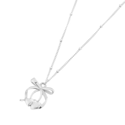 Cherry bow necklace silver