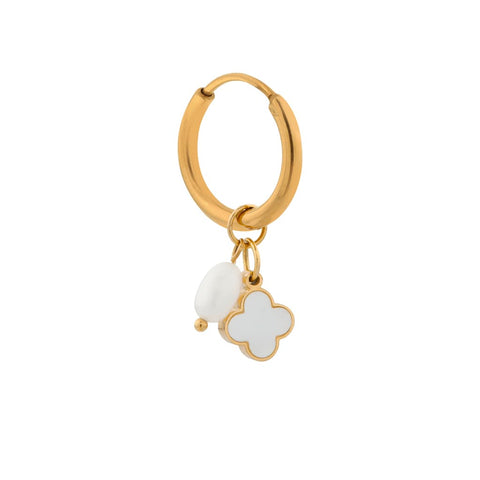 Single pearl clover hoop gold