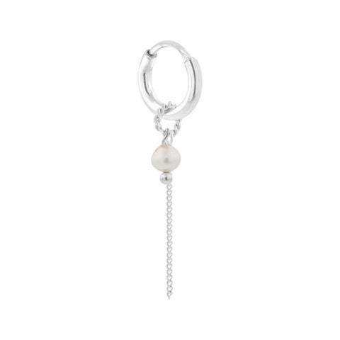 Single pearl chain hoop silver