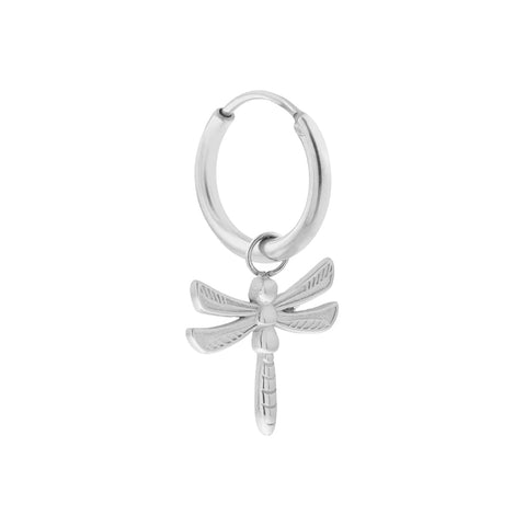 Single dragonfly hoop silver