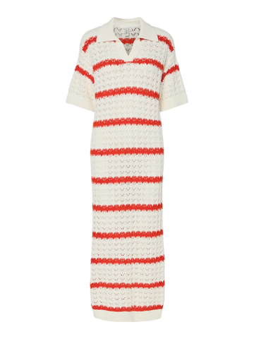 Yaslana 2/4 maxi knit dress s - gardenia cherry tomato stripes