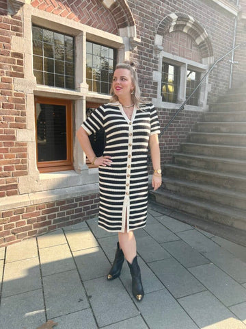 YASCROC SS MIDI KNIT DRESS NOOS - birch/black