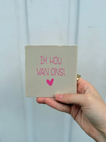 Tegel - Ik hou van ons - Roze/grijs