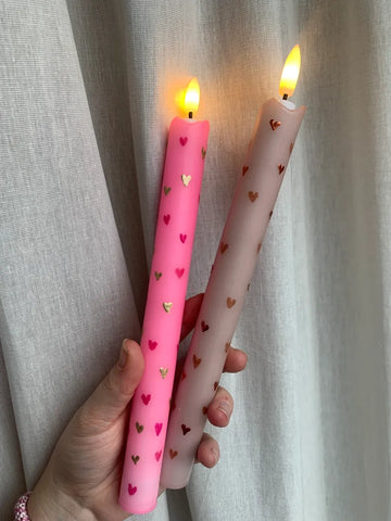 LED pillar kaars hearts pink dark