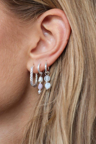 Single Dottie Oval Hoop Silver