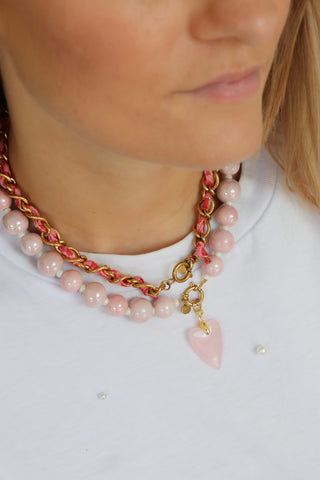 Summer knot pink necklace gold