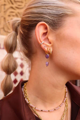 Single purple hearts hoop gold