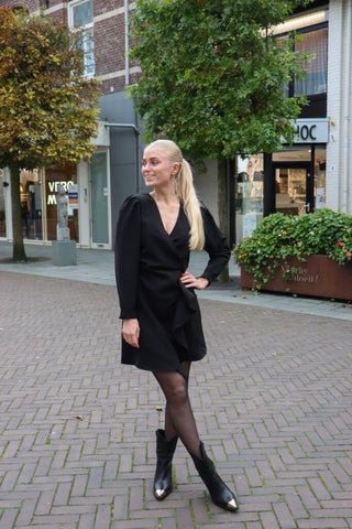 Slfsine ls short ruffle dress - black