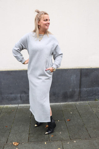 Slfgia ls ankle dress - light grey melange