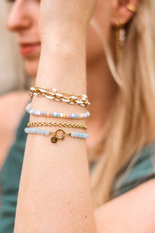 Light blue beads bracelet gold