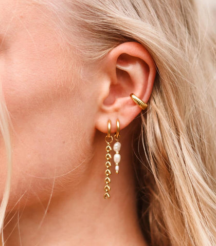 Single Triple pearl hoop gold