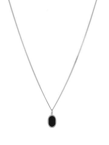 Oval black necklace silver
