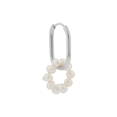 Single Oval pearl hoop silver