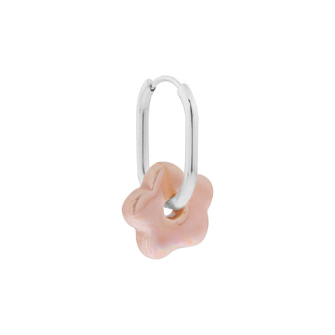 Single Oval Flower Hoop Silver