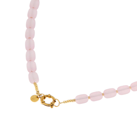 Pink Beads Necklace Gold