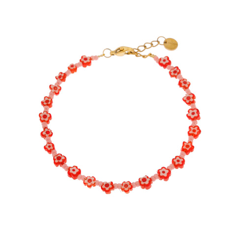 Red Flowers Bracelet Gold