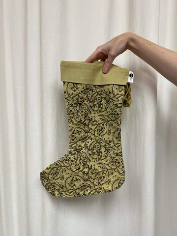 Printed christmas stocking - olive green paisley