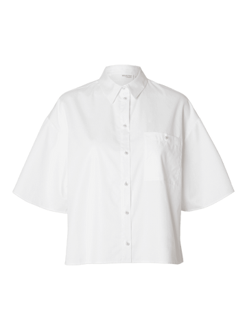 Slfagnese 2/4 cropped pearl shirt - Bright White