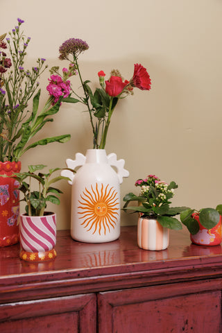 Flowerpot Striped Peach White