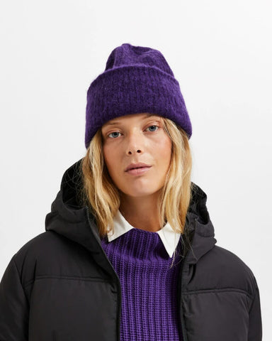 Slflulu linna knit beanie b - acai melange