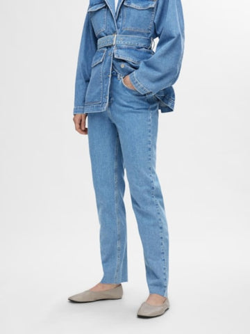Slfellin hw straight jeans - light blue denim