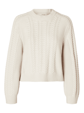 Slfbirte cable cropped ls knit - birch