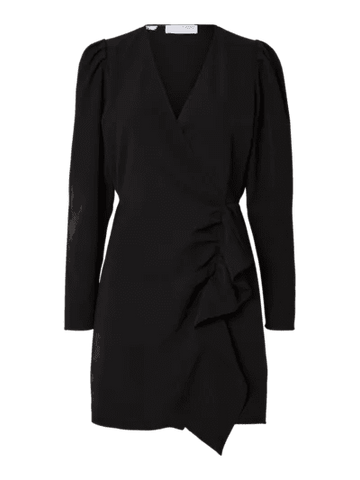 Slfsine ls short ruffle dress - black