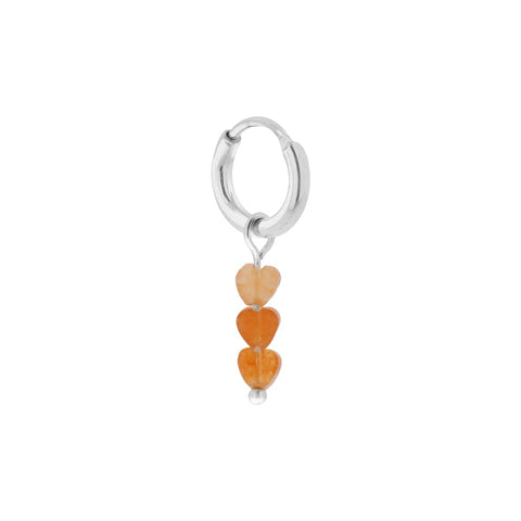 Single Triple heart orange hoop silver