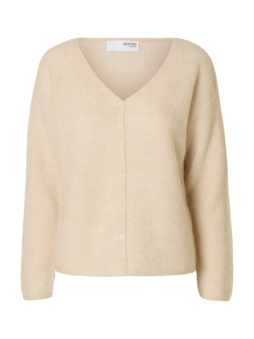 Slfsia ras ls knit v-neck cardigan - birch