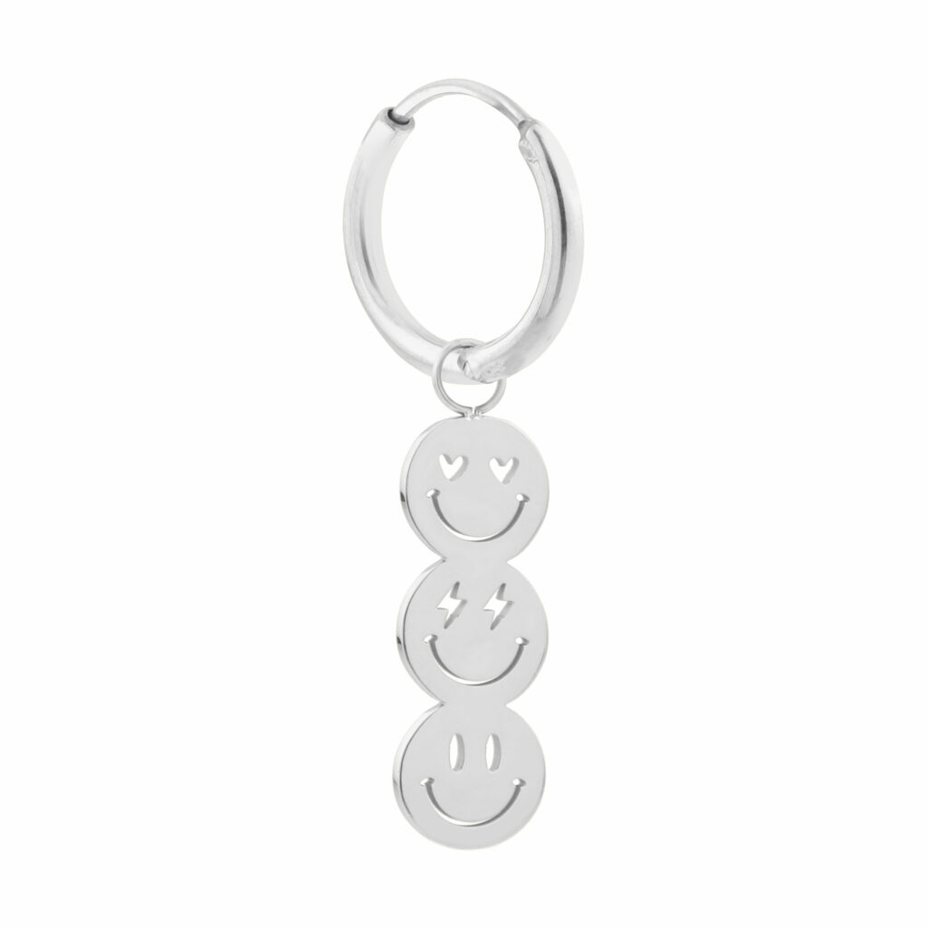 Single happy smiley hoop silver