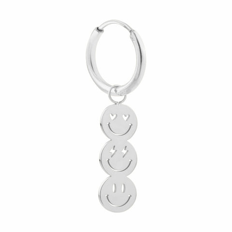 Single happy smiley hoop silver