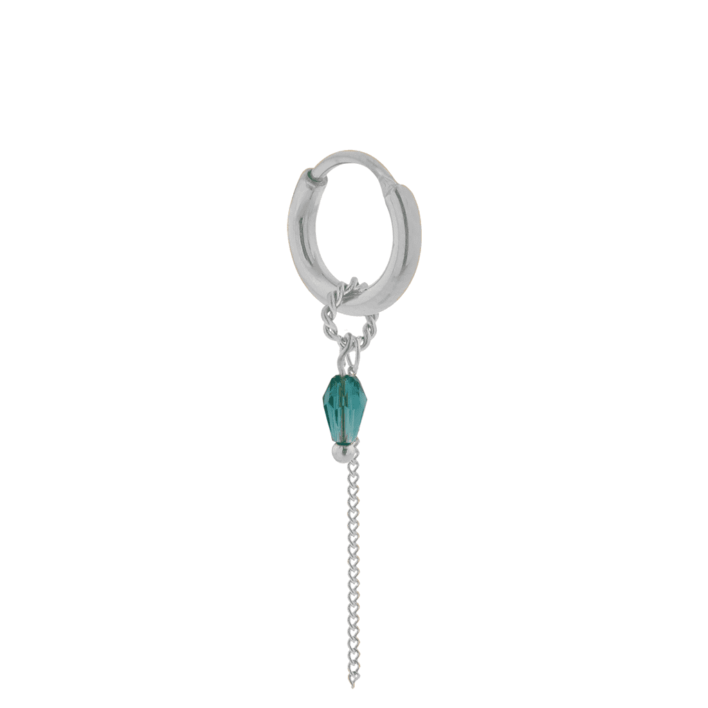 Single chain green drop hoop silver