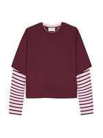Loose fit Tshirt with striped sleeves - Merlot