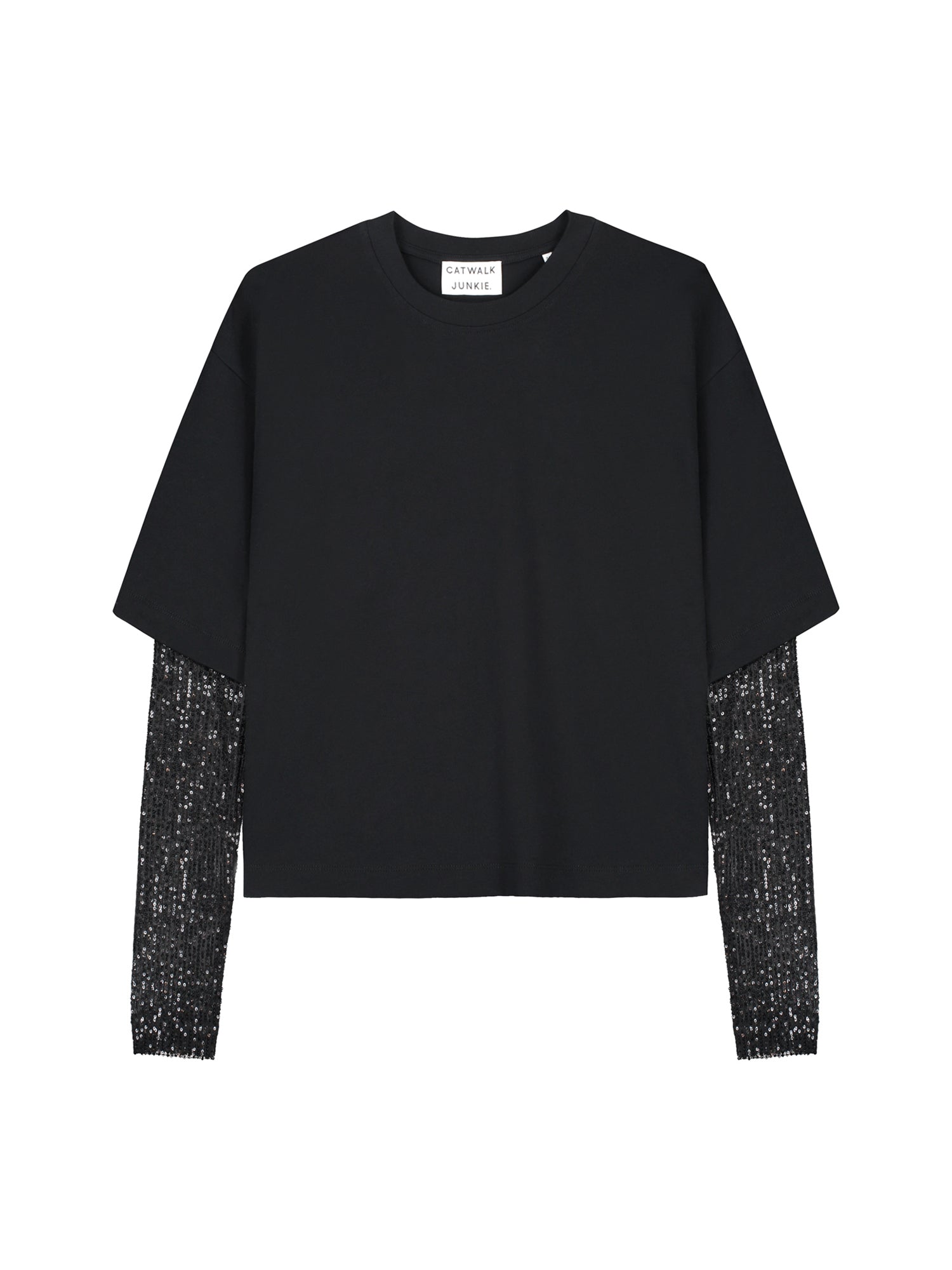 Loose fit Tshirt with sequins sleeves - black