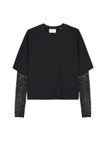 Loose fit Tshirt with sequins sleeves - black