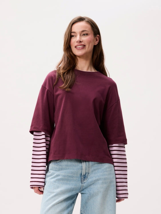 Loose fit Tshirt with striped sleeves - Merlot