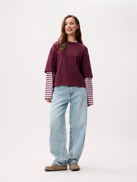 Loose fit Tshirt with striped sleeves - Merlot