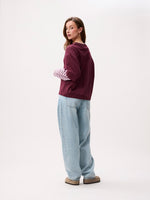 Loose fit Tshirt with striped sleeves - Merlot