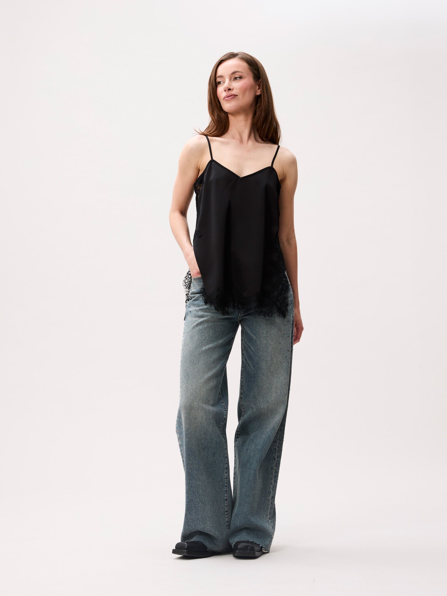 Lace spaghetti top - black