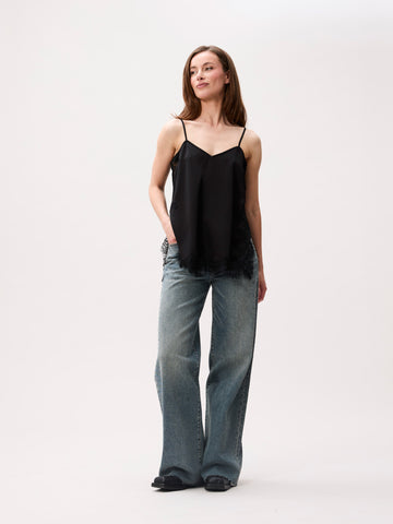 Lace spaghetti top - black