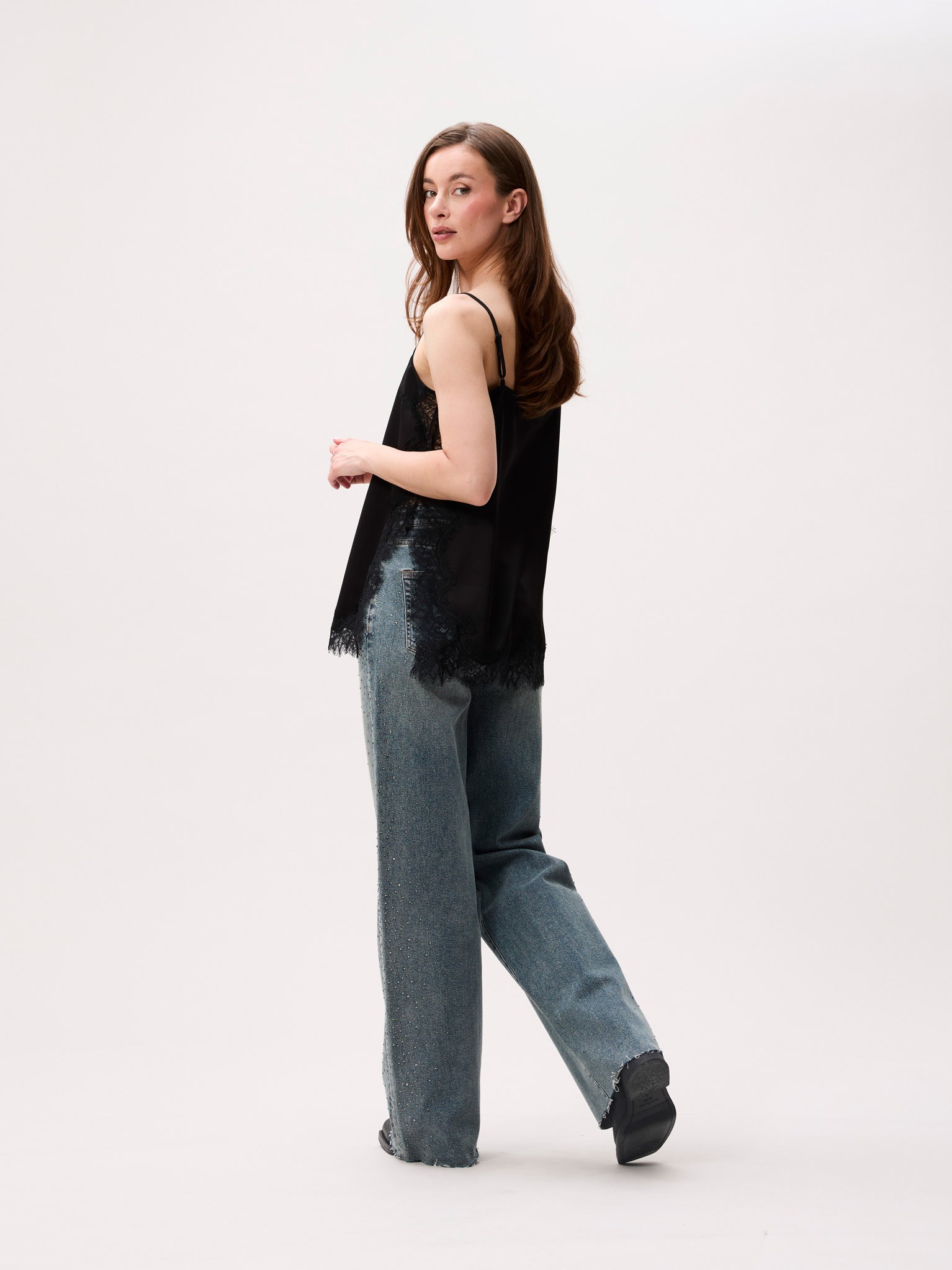 Lace spaghetti top - black