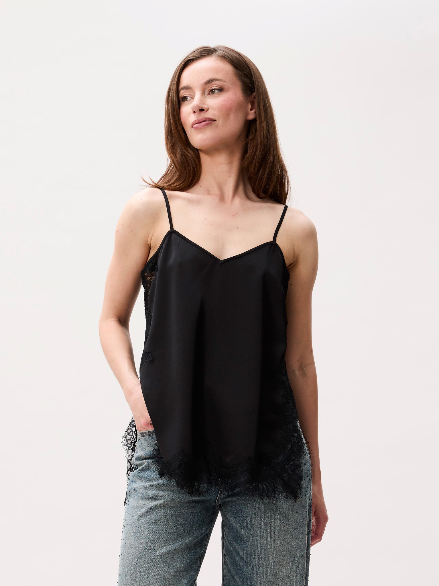 Lace spaghetti top - black