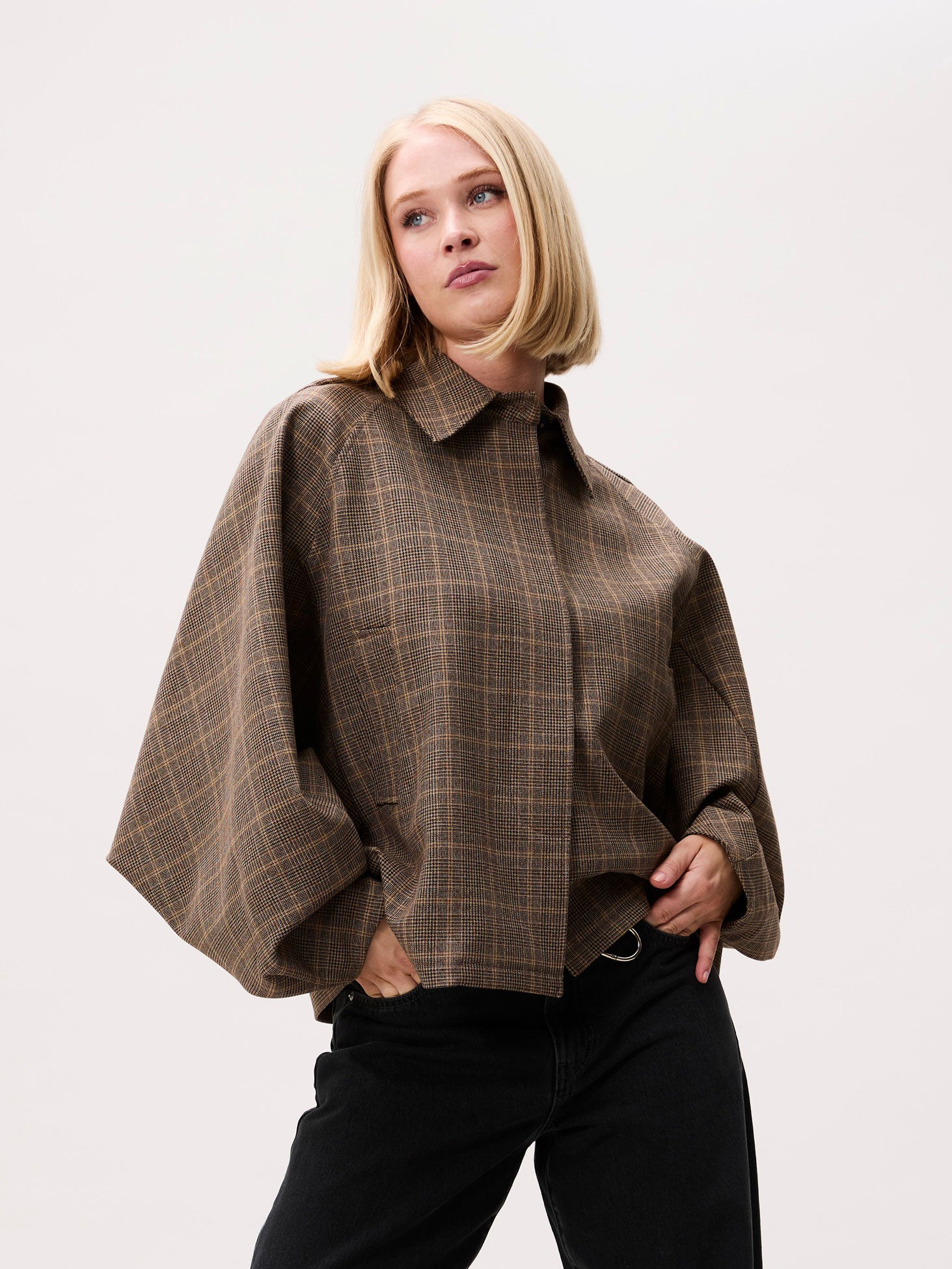 Check cape jacket - caramel