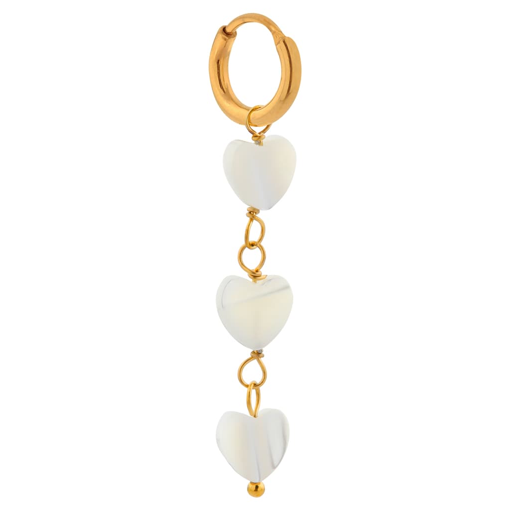 Single triple white heart hoop gold