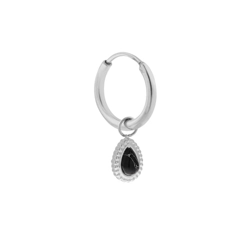 Single noir hoop silver